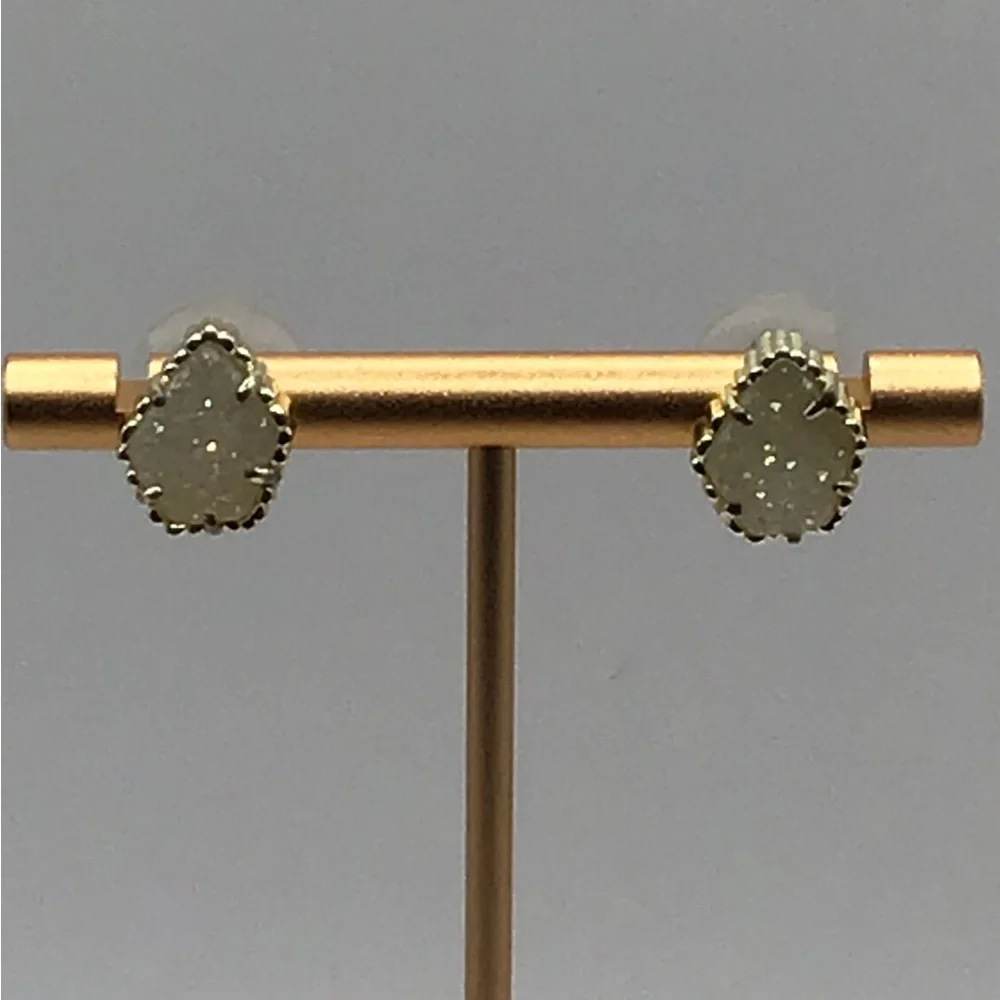 Kendra Scott White Kyocera Opal Druzy Tessa Stud Earrings Gold - Picture 7 of 12